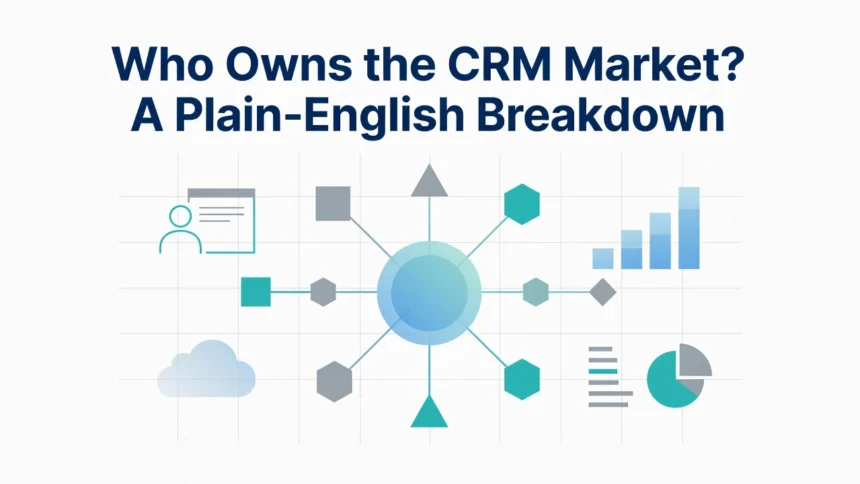 Professional header image for industry analysis: Who Owns the CRM Market? A Plain-English Breakdown
