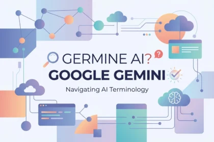 Professional header image for educational tutorial: What Is Germine AI? You're Probably Looking for Google Ge...