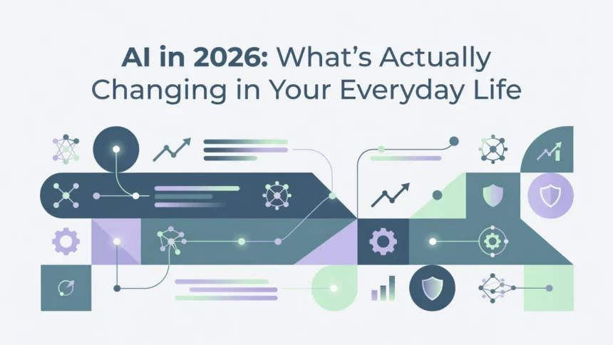 Professional header image for list-based article: AI in 2026: What's Actually Changing in Your Everyday Life