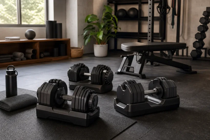 Editorial illustration for Best Adjustable Dumbbells for Home Workouts