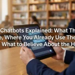 Professional header image for list-based article: AI Chatbots Explained: What They Are, Where You Already U...
