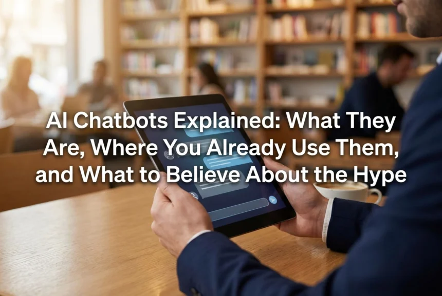 Professional header image for list-based article: AI Chatbots Explained: What They Are, Where You Already U...