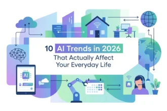 Professional header image for list-based article: 10 AI Trends in 2026 That Actually Affect Your Everyday Life